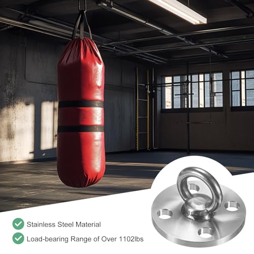 M METERXITY Swing Hangers, Stainless Steel Fixing Hammock Hanger Straps 1102lbs Capacity with Mounting Screws for Hammock/Swing Hanging/Aerial Yoga/Sandbags, Hammock Hooks Hanging Kit [Silver]