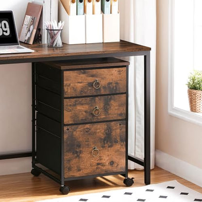 HOOBRO 3-Drawer Mobile File Cabinet, Vertical Filing Cabinet, Under Desk Cart with Drawers for Home Office, Rolling Printer Stand, A4/Letter-Sized, Fabric Drawer, Rustic Brown BF30WJ01 - color: Rustic Brown
