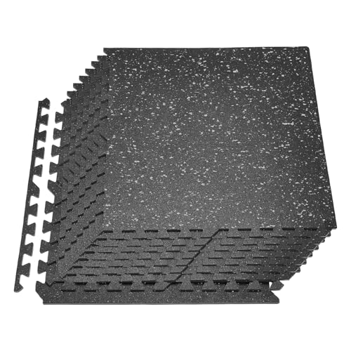VEVOR 0.4Inch 48sq.ft 12 Tiles Gym Flooring for Home Gym, Rubber Top with High Density EVA Foam, 24 x 24In Gym Floor Exercise Equipment Mats, Interlocking Gym Mats, Puzzle Workout Mats, Black & Gray - color: Black & Grey, style: 12 Tiles (48 Sq Ft)