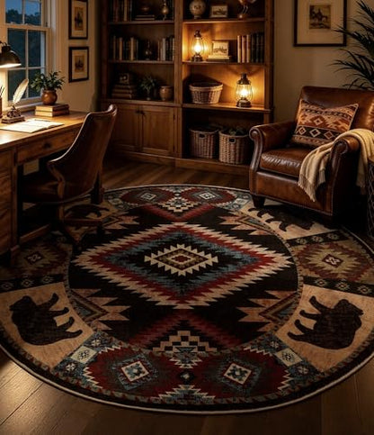 YIHOUSE Washable Western Cabin Round Rug, 4ft - color: Bear, size: 4' (Round)