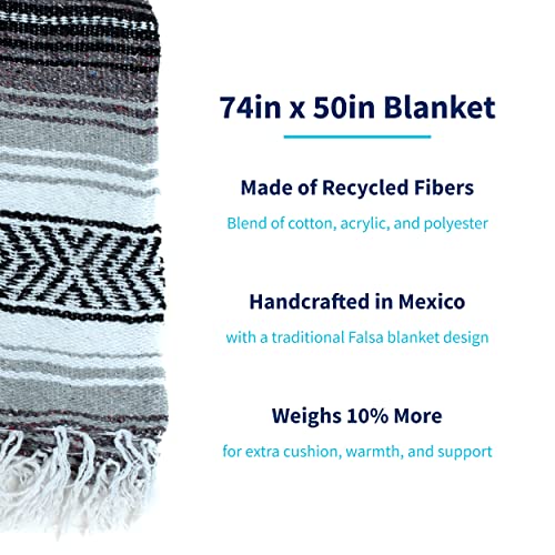 La Montana Bulk Falsa Mexican Blanket, 4 Pack, Charcoal/Silver/White | Authentic 74"x50" Lightweight Yoga Blanket Made in Mexico - Decorative Throw for Picnic, Camping, Beach, Bed, Home Decor - color: Charcoal/Silver/White