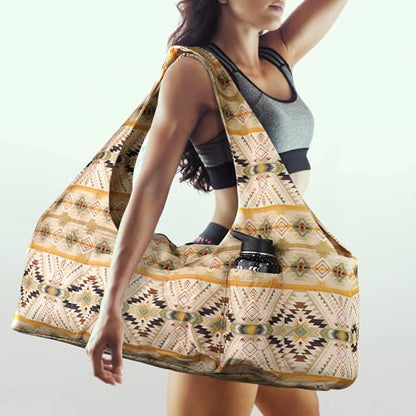 Large Yoga Mat Bag Yoga Bags and Carriers Fits All You Stuff Yoga Tote Bag with Yoga Mat Strap, Elastic Pockets and Zipper Pockets - color: beige