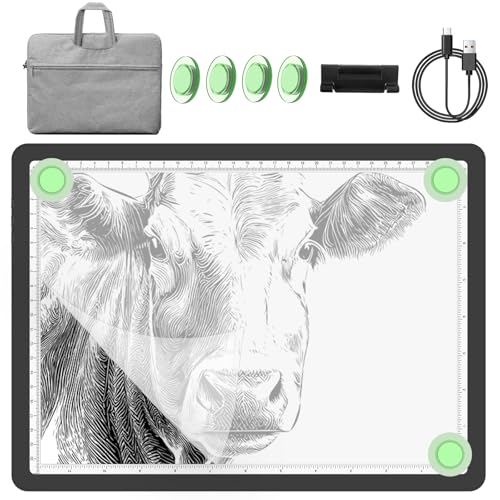 YINGWOND 9000LUX A4 Rechargeable Tracing Light Box with Padded Case,Wireless Diamond Art Light Board,Side Physical Buttons and Magnetic Portable Light Pad for Diamond Painting,Drawing,Sketching - style: Rechargeable A4 Black with Bag