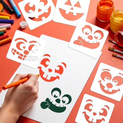 40 PCS Halloween Painting Stencils, 6 Inch Plastic Reusable Pumpkin Faces Painting Stencil, Jack - O'-Lantern Painting Templates for DIY Pumpkin Carving, Wood, Walls Art and Halloween Decoration - style: 40PCS Pumpkin Stencil