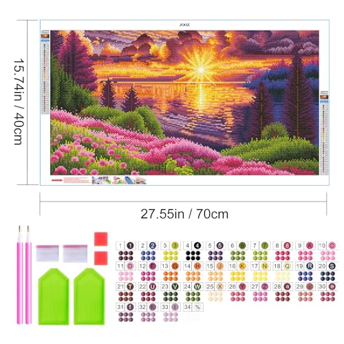 JOOZ Large Landscape Diamond Art Kits for Adults - 5D Sunset Diamond Painting Kits for Adults, DIY Full Drill Extra Large Lake Diamond Art Painting, Gem Art Kits for Home Wall Decor 27.5x15.7 Inch - color: Sunset Landscape 038