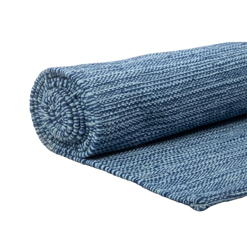 Live Well 360 Handmade Organic Cotton Yoga Mat - Non-Toxic, Chemical-free and All Natural Cloth Yoga Mat - Exercise, Workout, & Fitness Rug - Woven Material - Absorbent & Washable - 78" x 27" - color: Blue