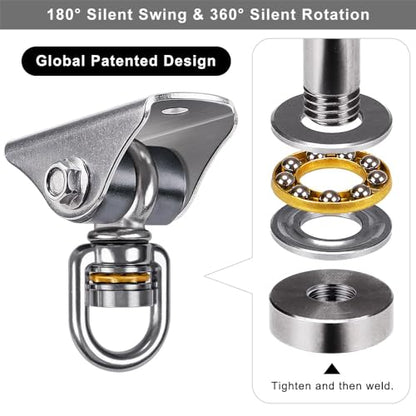 BeneLabel 2 Pack Silent Swing Hanger Heavy Duty Stainless Steel Swing Hook with Swivel Bearing for Hammock Chair, Porch Swing, Yoga Silk, Punching Bag 1000 lbs Capacity - color: 2pcs Silent Swing Hanger With Bearing