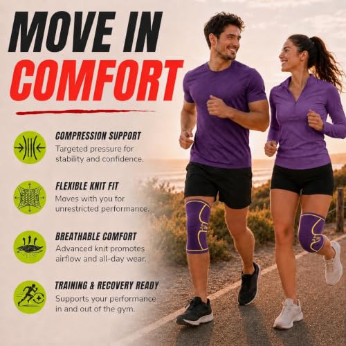 UFlex Athletics Knee Brace for Men and Women Knee Compression Sleeve Knee Support Wraps for Arthritis Joint Pain Relief, Workout, Swelling, Sports, Circulation, Running, & ACL Recovery - color: Purple-Gold, size: Small