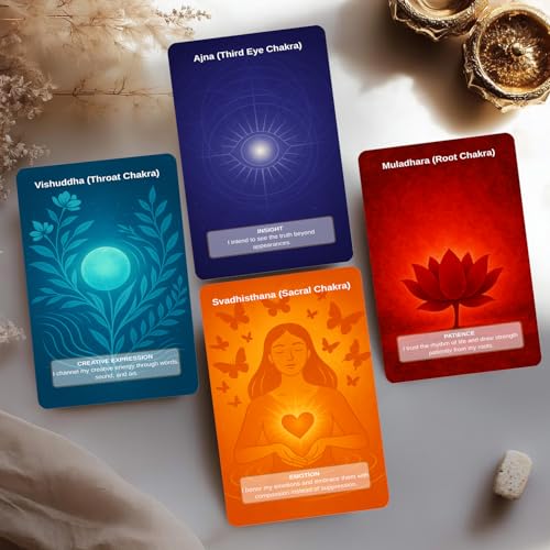 Chakra Intention Oracle Cards, 49 oracle card with meanings on them Reflection Deck for Mindfulness, Intention Setting Meditation, Seven Chakra Inspired Oracle Cards for Self-Reflection Personal Gro