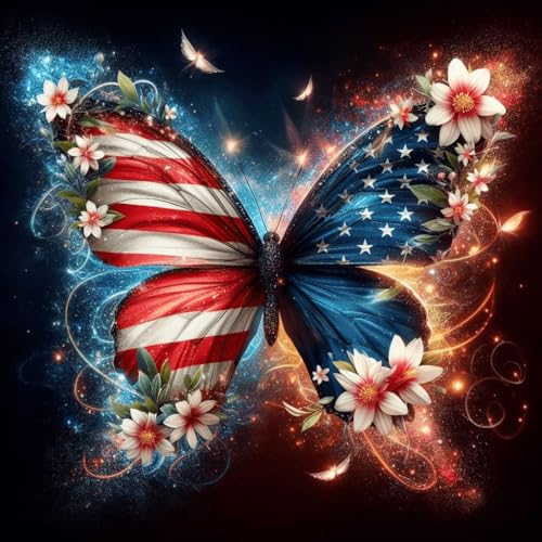 4th of July Diamond Art Kits for Adults, Butterfly Diamond Painting 12x12In | Full Drill Butterfly Diamond Painting Kits For Adults, Diy Round Paint By Diamonds For Home Decor Gifts 12x12 Inch - color: Butterfly-B
