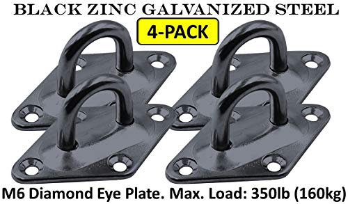 Heavy Duty Hammock Kits & Ceiling Hook Diamond Pad Eye Plates, 304 Stainless Steel & Black Zinc Galvanized Steel Corrosion Resistant, 2, 4 & 8 Packs - color: 4-Pack-Black-M6