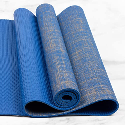 Myga Jute Yoga Mat, High Performance Vegan Floor Exercise Mat, Eco Friendly Biodegradable Yoga Mat with PVC Backing,72" x 24", 0.2" Thickness - color: Blue