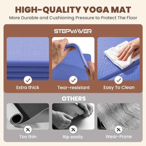 Stepwaver Foldable Fitness Yoga Mat, 0.4” (10 mm) Extra Thick -75” x 26” - color: Blue