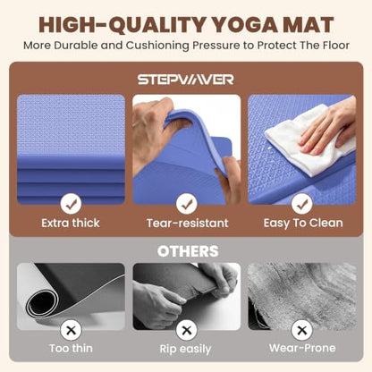 Stepwaver Foldable Fitness Yoga Mat, 0.4” (10 mm) Extra Thick -75” x 26” - color: Blue