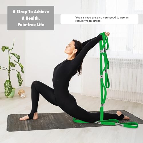 Stretching Strap Yoga Strap with 10 Loops, Non-Elastic Stretch Band for Physical Therapy, Flexibility, Exercise, Pilates, Dance & Gymnastics Workout - color: Green