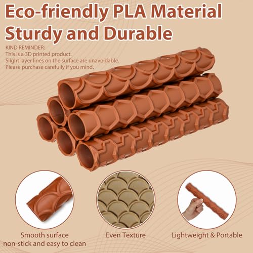 Leriton 6-Pack 9 Inches Clay Texture Roller Set Extra Large Polymer Tools 6-Pattern 3D-Printed Texture Roller for Polymer Clay, Ceramics, Painting and Decoration, Tabletop Crafting, Crafts, DIY - size: 9 Inch