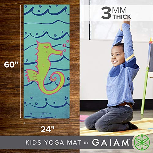 Gaiam Kids Printed Yoga Mat, Non-Toxic, Fun Design, 3mm - color: Seahorse