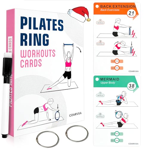 Pilates Ring Workouts for Women-58 Exercise Cards with Pilates Mat Workout Postures，ncludes 4-Week Challenge,2 Rings& Dry-Erase for Easy Organization-Home, Gym or Studio - color: Pilates Ring