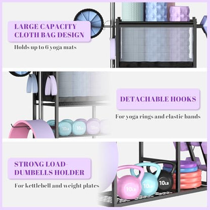 Mythinglogic Dumbbell Rack with Yoga Mat Holder and Wheels for Home Gym
