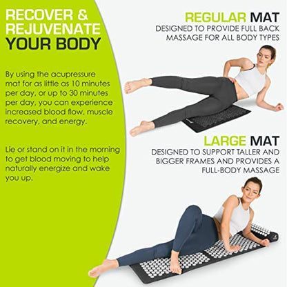ProsourceFit Acupressure Mat and Pillow Set for Back/Neck Pain Relief and Muscle Relaxation, Large - Black/Black - color: Large - Black/Black, size: Large