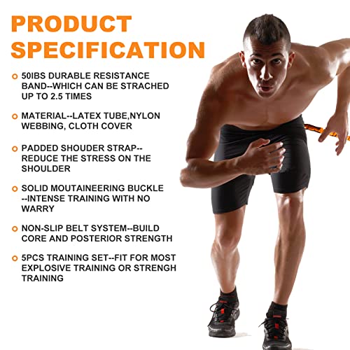 Resistance Explosive Training Set, Adjustable Shoulder Waist Belt | Speed Training Equipment Help to Improve Power, Strength, Agility Suit for Football Baseball Running Basketball 50lb - color: OR-6.6ft