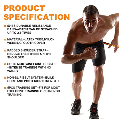 Resistance Explosive Training Set, Adjustable Shoulder Waist Belt | Speed Training Equipment Help to Improve Power, Strength, Agility Suit for Football Baseball Running Basketball 50lb - color: OR-6.6ft