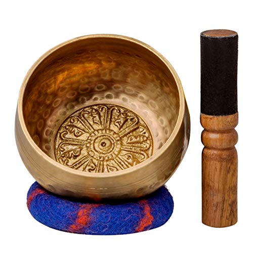 Tibetan Singing Bowl Set by The Ohm Store with 'Medicine Buddha' Engraving — Meditation Sound Bowl and Wooden Striker Handcrafted in Nepal — Spiritual Gift for Women and Men - size: 4 Inch Singing Bowl