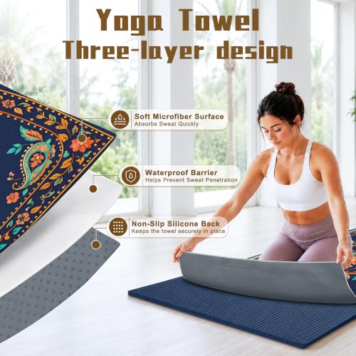 Hot Yoga Towel Non Slip, Ultra-Absorbent Yoga Mat Towel, Soft with Printed Design, Machine Washable, Yoga Pilates Towel Suitable for Exercise, Pilates, Yoga, 72x27in.Pattern - color: Pattern