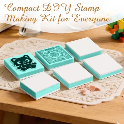 Linocut Stamp Making Kit with Rubber Carving Blocks 6PCS 2"x2", Block Printing Printmaking Kit with Carving Tools, Brayer Roller & Ink Pads, DIY Craft Supplies for Beginners Kids Adults