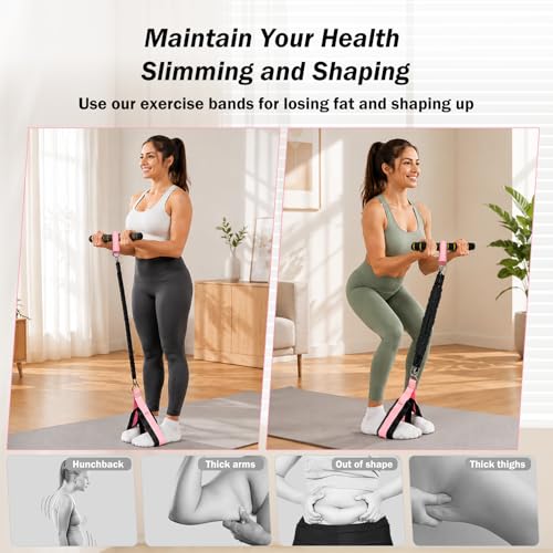 Pedal Resistance Bands with Handles, 3 Heavy Tube Adjustable Exercise Bands