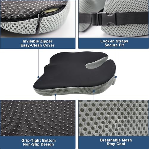 Seat Cushion for Office Chair, Wedge Car Seat Cushion, Memory Foam Truck Seat Cushion for Sciatica Tailbone Pain Relief, Long Driving, Coccyx