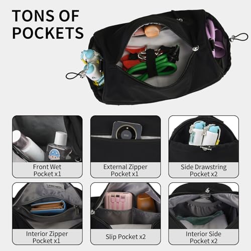 Small Gym Bag for Women Men, 15L Sports Workout Bag with Wet Pocket and Yoga Mat Holder, Lightweight & Water-Resistant Mini Travel Duffle Bag (Black) - color: Black