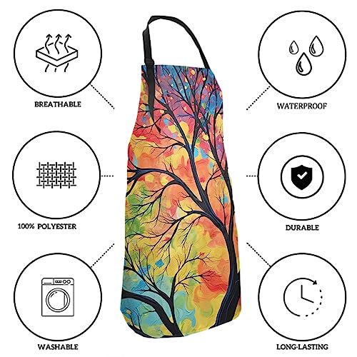 Artist Painting Apron with 2 Pockets Painters Art Aprons Gifts for Women Men - color: Colorful Leaf Tree Paint