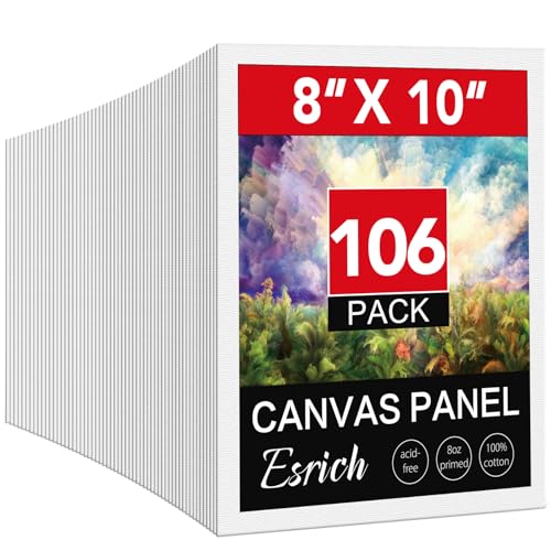 ESRICH 8x10 Canvas for Painting, 8x10 Inch Value Pack of 106, Canvas Boards for Painting, Painting Canvas for Adult & Kids-Cotton Primed Blank Canvas Panels for Oil, Watercolor, Acrylic, Tempera. - size: 8*10in 106pack