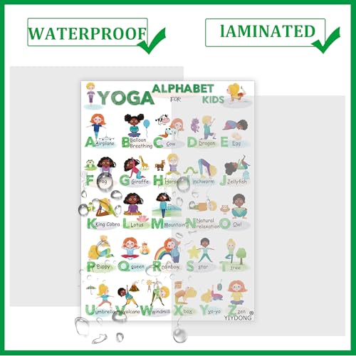 YIYDONG Alphabet of Yoga Poster for Kids - 16x24 Inch ABCs Educational Poster, Yoga Poses ABC Chart for Classroom, Homeschool, Preschool Learning (Green) - color: Green