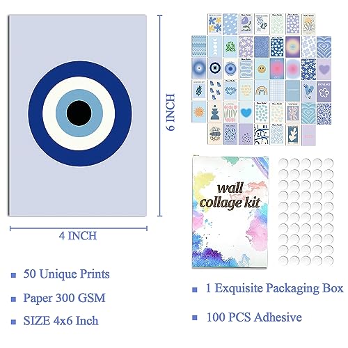 TRAMIN 50pcs Danish Pastel Wall Collage Kit Aesthetic Pictures, Minimalist Decor Aesthetic Posters, Matisse Posters for Room Aesthetic, and Dorm Wall Decor - color: Blue
