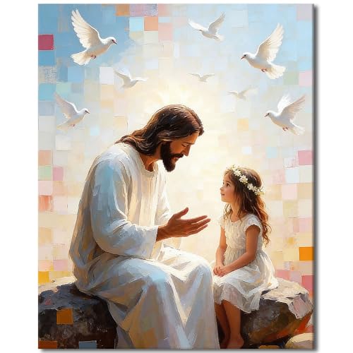 TUMOVO Jesus Paint by Numbers Kit for Adults, Christian Story Canvas | Inspirational Religious Art, Paint by Number Christian, Mindful Art Activity, Great DIY Gift for Adults, 16x20 Inches. - color: Jesus