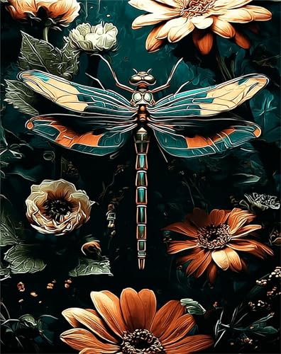 Jiqinsiye Dragonfly Adult Paint by Number Kits,Animal Painting Kits on Canvas,Flowers Large Color by Numbers Watercolor Gifts for Friends Home Wall Decor - color: dragonfly