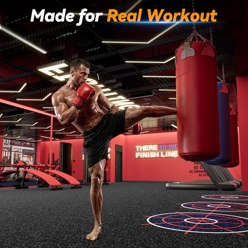 SUPERJARE 1" Extra-Thick Rubber Top Exercise Mat, Gym Flooring for Home Gym - size: 36 Tiles (144 Sq Ft)