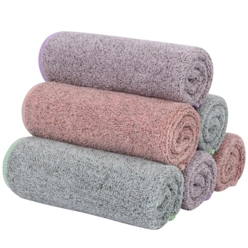 Microfiber Face Towels Soft Washcloths 12Inch x 12Inch 6 Pack Multicolor - color: Curry+green+purple