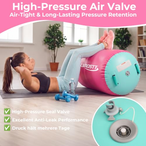 Gymnastics Air Barrel with Pump, Inflatable Back Handspring Trainer - color: Pink+Green, size: 3.3'L x 2.6'D