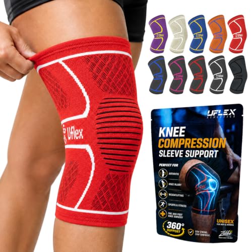 UFlex Athletics Knee Brace for Men and Women Knee Compression Sleeve Knee Support Wraps for Arthritis Joint Pain Relief, Workout, Swelling, Sports, Circulation, Running, & ACL Recovery - color: Red-White, size: Small