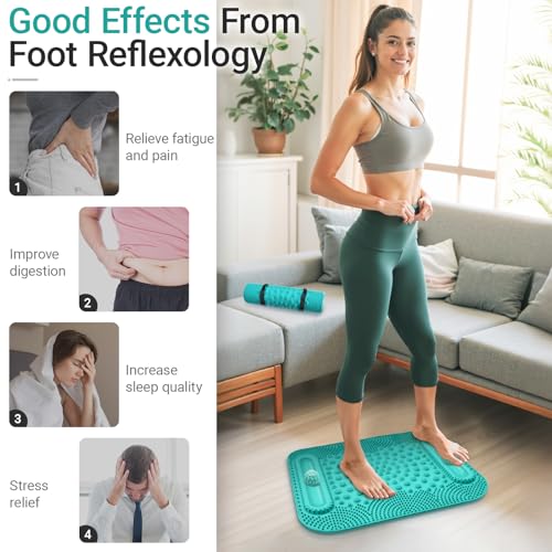 Foot Massage Mat with Two Massage Balls, 5-Zone Acupressure & Reflexology Mat for Various Stimulation, Portable Pressure Point Pad for Feet Relaxation, Pain, Fatigue Relief((Lake Blue) - color: Lake Blue