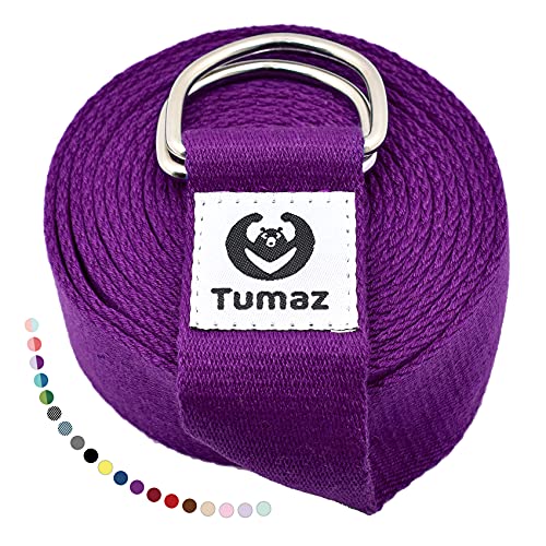 Tumaz Yoga Strap for Stretching with Adjustable D-Ring, 6/8/10 ft | Adjustable D-Ring | Soft Cotton Blend | 15+ Colors | Non-Elastic Yoga Belt for Pilates Stretching & Physical Therapy - color: 09. Dark Purple, size: 8 Feet (with Storage Band)