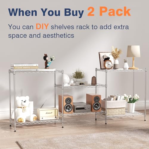 3-Tier Wire Shelf Rack,Kitchen Metal 3-Shelves Rack with Lockable Wheels - size: 3-Tier,24"x14"x22"(WxDxH)