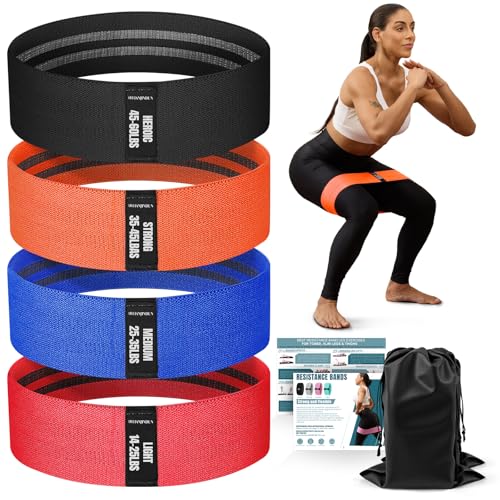 Lianjindun Booty Resistance Bands for Legs & Glutes, Non-Slip Workout Set | Exercise Bands for Working Out, Pilates, Yoga, Home Gym, Booty, Leg, Heroic/Strong/Medium/Light Fabric Loops for Women Men - color: Red, Blue, Orange, Black