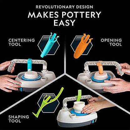 National Geographic Deluxe Pottery Wheel Complete Starter Kit for Kids | Plug-In Motor, 3 Lbs. Air-Dry Clay, Patented Arm Tool, Sculpting Tools, Gemstone Chips, Paints, Creative Birthday Gift - style: Deluxe Starter Bundle