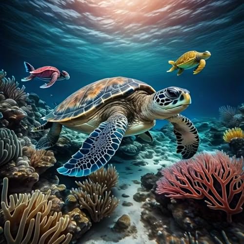COHAYISY Turtles Diamond Painting Kits for Adults 5D Seabed Animal Diamond Painting Kit for Beginners Turtles DIY Crafts for Adults Full Drill Round Diamond Dots Gem Art Wall Art Decor Gift 12x12Inch - color: 25-17 Turtles
