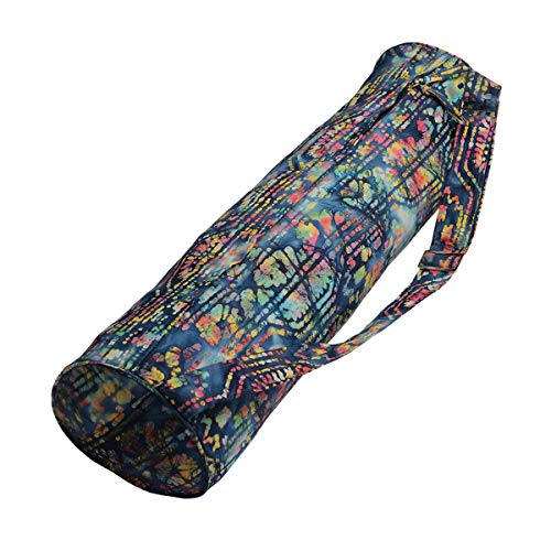 Hugger Mugger Batik Yoga Mat Bag - beautiful pattern, durable 100% cotton, full lining, adjustable strap, 2 extra zipper pockets - color: Blue