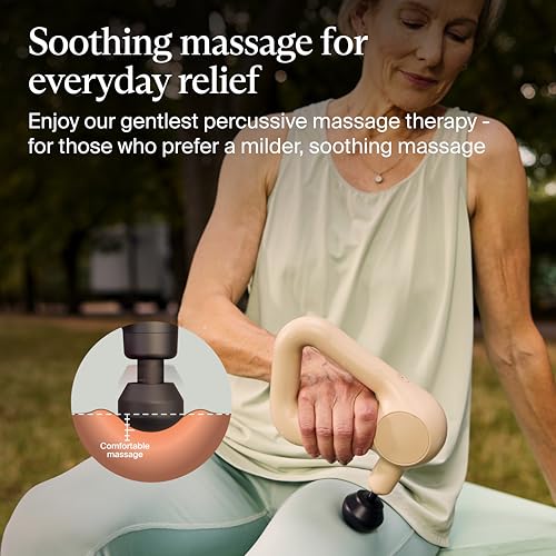 TheraGun Relief by Therabody - Easy-to-Use, Comfortable & Light Handheld Percussion Massage Gun for Everyday Pain Relief Massage Therapy in Neck, Back, Leg, Shoulder and Body (Sand) | Quiet Handheld Percussion Muscle Massager for Back, Leg & Shoulder Pain